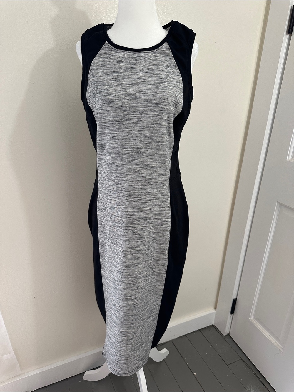 Athleta Black & Gray Colorblock Midi Sheath Dress